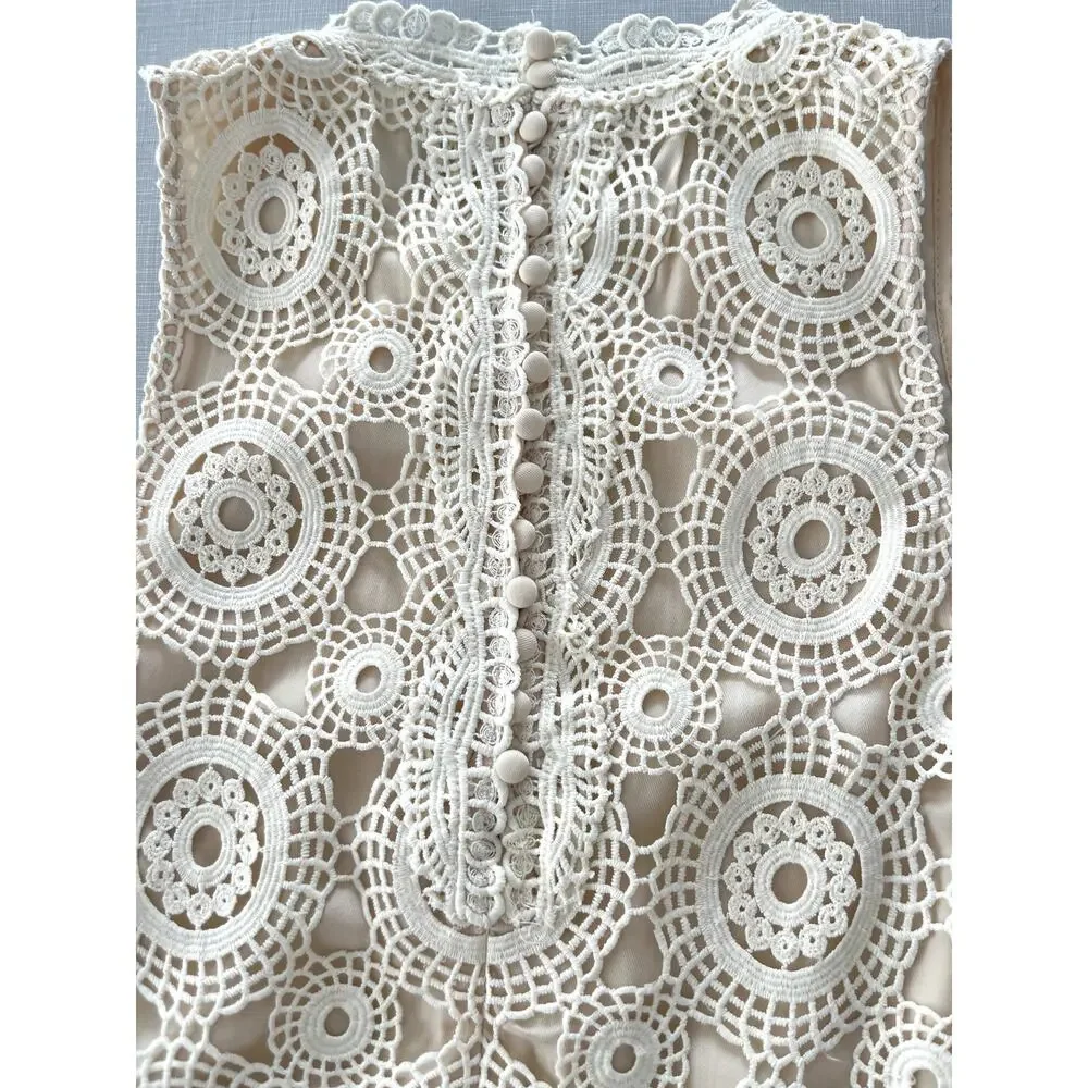 Free People Sz 10 Selma Lace Crochet Shift Dress Mini Boho Festival Prairie